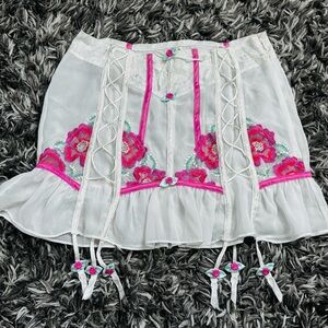 For Love And Lemons White and Pink Floral Skirt